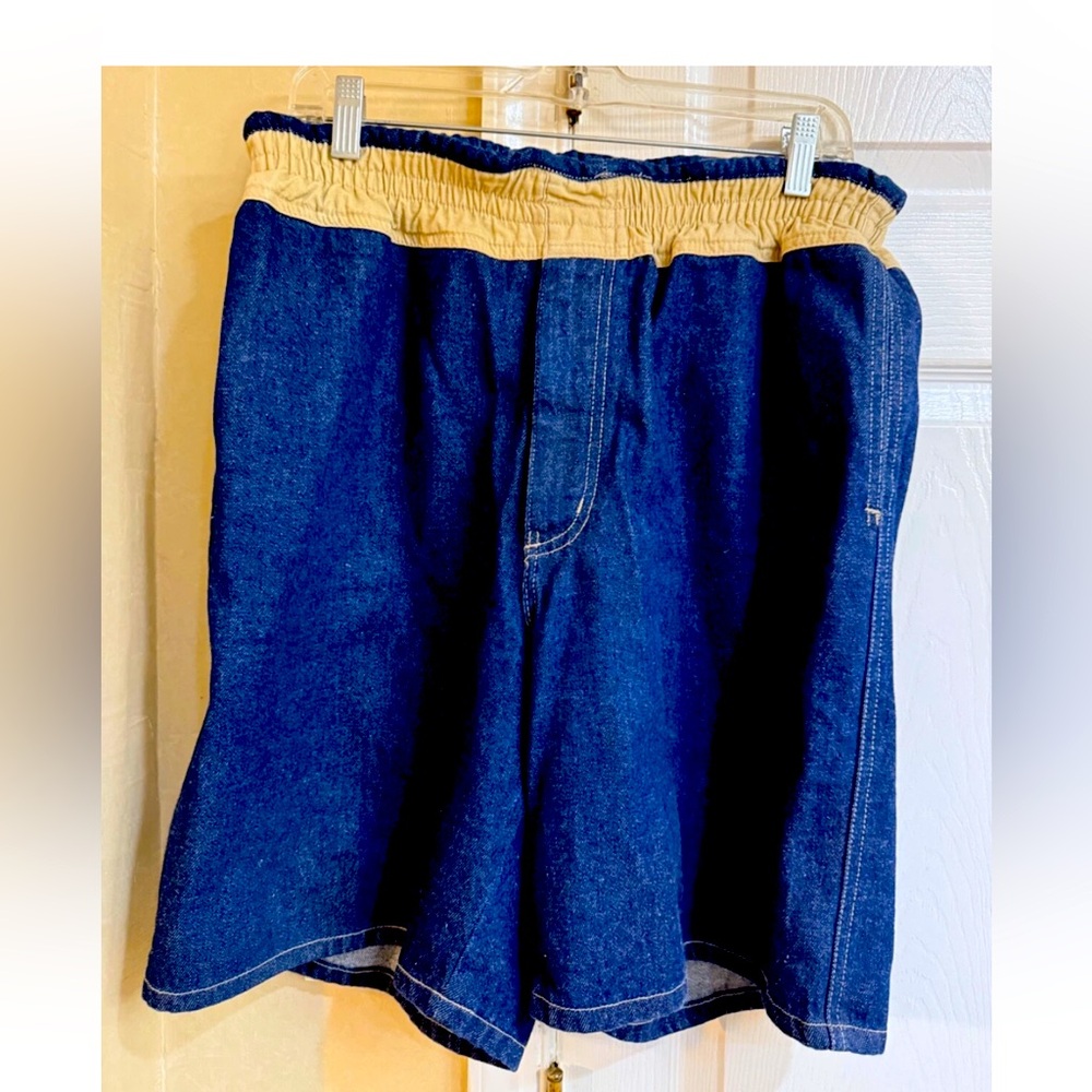 Vintage Mens OP Denium Shorts Elastic Waist 100% Cotton L